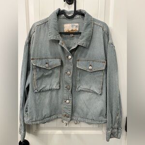 Roxy Originals Pinstripe Lightweight Denim Jacket Size L Excellent Condition